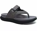 ONCAI Orthopädische Zehentrenner Herren Arch Support Walking Sandalen Sport Erholung Orthotic Leder Sandale Flip Flops Plantar Fasciitis DunkelGrau Schwarz 43