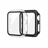 EDIMENS 2er Pack Hard PC Case Kompatibel mit Apple Watch Series 6 / SE / 5/4 40mm Damen Herren, Overall PC Case Slim Hartglas Displayschutz Schutzhülle für Apple iWatch 40mm SE Klar/Schwarz