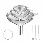 Nutabevr 3 Stück Edelstahl Trichter Set, Stapelbarer Kleiner mit Griff, Küche Strainer Trichter mit 3 Reinigungsbürste, geeignet zum Umfüllen von Flüssigkeiten und Pulvern