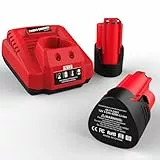 XNJTG 2 Stück 12V 3.5Ah Ersatzakku für Milwaukee M12 M12B 48-11-2411 48-11-2420 48-11-2401 48-11-2402 mit Ersatzladegeräte Ersatz für Milwaukee Ladegerät N12 48-59-2401
