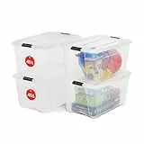 Iris Ohyama Aufbewahrungsboxen mit Deckel, 45L, 4er-Set, Transparent, Sicherer Verschluss, Stapelbar, Griffe, Schlafzimmer, Schrank, Büro, Organisation, BPA-freies Plastik, Ordnungsboxen, NTB-45