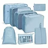 OSDUE Koffer Organizer Set 8-teilig, Packing Cubes, Wasserdichte Reise Kleidertaschen, Packtaschen für koffer, Verpackungswürfel mit Kosmetiktasche, Schuhbeutel, USB Kabel Tasche (Blau)