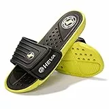 HEVA Slide Badeschuhe Herren Sommer Sandalen (Schwarz/Zitrone, 43)
