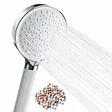 Newentor Duschkopf Wassersparender, Duschbrause mit 6 Strahlarten und 2 Packungen Mineralperlen Hochdruck Handbrause für Entfernen vom Harten Wasser, Rest-Chlor, Bakterien und Schwermetall, Weiß