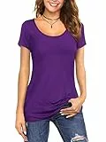 Florboom Longshirt Damen Kurzarm Baumwolle Tshirt Lang Bluse Sommer Tunika Lila XXL