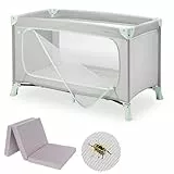 hauck Baby Reisebett Set Dream n Play Plus mit Matratze und Moskitonetz - faltbares Kinder Babyreisebett mit Tasche und großem Eingang - Dusty Mint