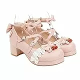 Holibanna Mary Jane Damen-Pumps mit Blockabsatz, runder Zehenbereich, Lolita-Schuhe, rose, 40 EU