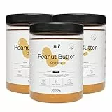 nu3 Erdnussbutter 1kg– crunchy Peanut Butter mit Erdnussgeschmack, ohne Zuckerzusatz, vegan, glutenfrei, cremig mit Stückchen – perfekt als Brotaufstrich, Topping oder zum Backen – 3x1000 g