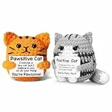 HOVCEH Emotional Support Kuscheltier, 2 Stück Positive Katze mit Inspirierender Karte, Pocket Hug Gehäkelte Kuscheltiere, Emotional Support Plush Trost Geschenke für Freunde und Eltern