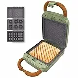 Cecotec Sandwichmaker Vintage Rock'Ntoast Retro One Grün. 700W, 3 austauschbare Platten, Retro-Design, Rockstone-Beschichtung, Leuchtanzeige, rutschfeste Basis, kühler Griff, Verschlusszange