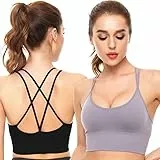 Maylisacc 2 Stück Sport BH Damen, Starker Halt Sport BH Elegantes Cross Back Design Sport Top Gepolstert Bustier Crop Top Workout Yoga BH ohne Bügel-Schwarz+Lila/S