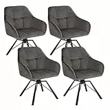 WOLTU Esszimmerstühle drehbar 4er-Set, Küchenstuhl, Polsterstuhl, Drehstuhl, bequemer Stuhl mit Armlehnen Rückenlehne, Armlehnenstuhl für Esszimmer Wohnzimmer, mit Samtbezug, Dunkelgrau, BH365dgr-4