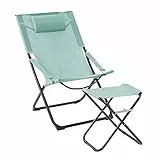 SVITA Liegestuhl mit Hocker klappbar Strandstuhl Campingstuhl Kopfkissen Blau