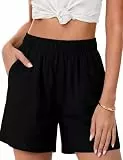 Leversic Kurze Hose Damen Sommer High Waist Causal Elastisch Bermuda Shorts mit Taschen, 052-Schwarz, L