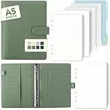 SKYDUE A5 Ringbuch, Ringbuch A5 Nachfüllbar,135 Blätter Nachfüllpapier, Notizbuch Mit Bindertaschen, a5 Binder Für Schulnotizen Und Reisetagebücher (Olivgrün)