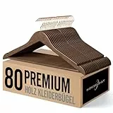 HOUSE DAY Kleiderbügel Holz, 80er Holzkleiderbügel, Kleiderbügel Nussbraun für Anzüge, 360° drehbarer Haken in Roségold, rutschfest, Einkerbungen im Schulterbereich