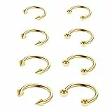 Yolev 8 Stück Hufeisen Piercing 16 g Nasenseptum Chirurgenstahl Nasenring Septum Piercing Gold Schmuck Lippenpiercing Ring Damen Augenbrauen Piercings Herren (Gold)