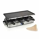 Princess Raclette Grill Deluxe - Wendbare Grillplatte, Edelstahlgehäuse, 8 Personen, 1400 Watt, Thermostat, 42x21 cm, 162645