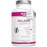 Kollagen Hyaluronsäure Komplex - 1000 mg mit dem Superfood Gojibeere und Grüntee - 180 Kapseln vom Weiderind. Premium Kollagen Hydrolysat mit Biotin, Selen, Zink, C, B2 und B3 - MB Cosmetics