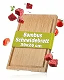 RÖSLE Schneidebrett Basic Line - 39 x 26cm, hochwertiges Bambus Schneidebrett mit Saftrille und rutschfesten Gummifüßen, einsetzbar als Schneid- und Servierbrett, robustes Holzbrett für die Küche