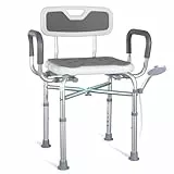 Duschstuhl mit Armlehnen für Senioren, Schwanger, Behindert Bis 180 KG - Höhenverstellbar & Breite Verstellbar Duschhocker Verstärkung Stuhl Für Dusche - Inkl. Antirutschfüße, Matten & Brausehalterung