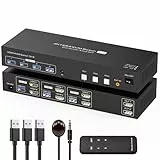 TJCXELE KVM Switch 3 PC 2 Monitore HDMI 4K60Hz, EDID, USB 3.0 KVM Umschalter für 3 PC Teilen Tastatur, Maus, USB Devices, mit Inklusive USB-Kabel, Inline-Steuerung, Fernbedienung und Netzteil