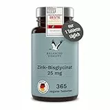 Zink-Bisglycinat (Zink-Chelat) - 25 mg Zink je Tagesdosis - 365 vegane Tabletten für ein Jahr - im Jahresvorrat - laborgeprüft - Balanced Vitality