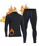 SIMIYA Thermounterwäsche Herren Set, Funktionsunterwäsche Warme Herren mit Reißverschluss Flexibel Atmungsaktiv Skiunterwäsche Herren Winter mit Innenfleece für Lauf, Radfahren, Skifahren（Blau-1，3XL）