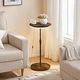 MAHANCRIS Runder Beistelltisch, Sofatisch, Nachttisch, 48,5-66 cm höhenverstellbarer Couchtisch mit LED-Leuchten und Untersetzer, Cocktailtisch, für kleine Räume, Sofaende, Vintagebraun AETHR32E01