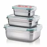 3er Set Brotdose Edelstahl mit Deckel Luftdicht – Auslaufsichere Lunchbox BPA-frei, Stapelbare Metall Bento-Boxen in 3 Größen (350ml, 850ml, 1800ml) für Meal Prep, Schule, Arbeit und Unterwegs