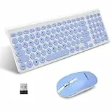 LeadsaiL, kabelloses Tastatur-Maus-Set, ergonomische Maus und Tastatur, kabellose PC-Tastatur und Maus, deutsches QWERTZ-Layout, leise Tastatur- und Maustasten, MacOS PC, Laptop, Blau