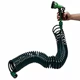 Oumefar Spulen-Gartenwasserschlauch, 15 M/49,2 Fuß EVA-Federrohr, 7 Modi, Teleskop-Wasserleitung für Gartenrasen, Autowaschanlage, Pflanzenbewässerung, Schnellanschluss