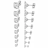 JewelryWe Schmuck 8 Paar Quadrat Zirkonia Edelstahl Ohrstecker Gestüt Ohrringe für Herren Damen, Silber 3mm-10mm