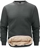 Tansozer Sweatshirt Herren Winter Fleece Pullover Warm Hoodie Ohne Kapuze Winterpullover Dicker Pulli Sport Herrenpullover, Dunkelgrau, L