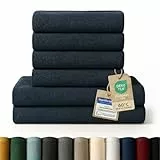 Blumtal Premium Frottier Handtücher Set 4 teilig 100% Baumwolle - Oeko-TEX zertifiziertes Badetuch 2X (70x140 cm) + Towel 4X (50x100 cm) - saugstarkes Frottiertücher Set - Handtücher Blau Dunkel