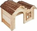 Kerbl Pet Häuschen Welle Nature, Kleintierhaus, Nagerhaus, natur, 30x20x20cm, Holz, Hasen, Kaninchen, Meerschweinchen, Hamster, zum Annagen, vormontiert