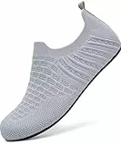 BARFULKER Hausschuhe Damen Herren Leichte Flache Hüttenschuhe Rutschfest Bequem pantoffeln Home Cozy Slippers Flexibel Barfußschuhe,Grau 38 EU