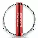 Springseil Crossfit – Profi Speed Rope mit 2 Stahlkabeln & Mesh-Tasche – Ultraleichtes Springseil für WODs & Boxen – Einstellbares Speedrope für Fitness & Cardio – CATGRIPS (Rot)