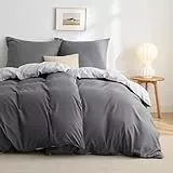 BEDSURE Bettwäsche 135x200 4teilig Grau/Anthrazit- Bettwäsche-Sets Bettbezug 135 x 200 cm 2er Set mit 2 Kissenbezüge 80x80 cm, Oeko-TEX Wendebettwäsche Bedding mit Reißverschluss