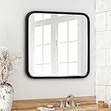 Americanflat 61cm Quadratischer Spiegel mit schwarzem Rahmen & Abgerundeten Ecken - Moderner Wandspiegel Groß für Badezimmer, Schlafzimmer & Wohnzimmer - Quadratischer Wandspiegel zur Wanddekoration