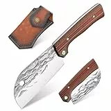 Freelander Hackmesser aus 4Cr13, Küchenmesser Outdoor mit G10 Griff, Fleischmesser Japanisch Handgeschmiedet mit Scheide, Grillmesser fur Camping, BBQ, Rot