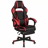 Flash Furniture X40 Gaming-Bürostuhl, Rennsport-Design, ergonomisch, mit vollständig neigbaren Rücken- und Armlehnen, herausziehbare Fußablage, Lendenwirbel-Massage, Rot