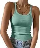 Imily Bela Damen Tops Sexy Spaghetti Tank Top mit U-Ausschnitt Basic Sommer Tanktops Slim Fit Ärmellos Oberteile Camisole Baumwolle（Hellgrün，L）