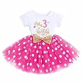 FYMNSI Kleinkinder Baby Mädchen Mein 3. Geburtstag Kleid Kurzarm Tutu Tüllkleid Gepunktet Rock mit Pailletten Schleife A-linie Prinzessin Partykleid Fotoshooting Outfit Kostüm Rose 3 Jahre