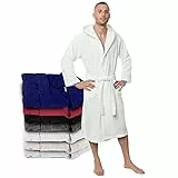 Twinzen Bademantel Herren - XL - Weiß - 100% Baumwolle (350g/m²) OEKO-TEX® Zertifiziert - Bademantel mit Kapuze, 2 Taschen, Gürtel