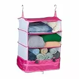 Relaxdays Gepäck Organizer zum Hängen, HBT: 55x44x30 cm, Kofferorganizer faltbar, 4 Fächer, tragbarer Packwürfel, pink