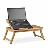 Relaxdays Höhenverstellbarer Laptoptisch fürs Bett, Bambus Notebooktisch m. Schublade, HxBxT: 30 x 69 x 35 cm, Natur