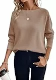 YUTILA Damen Langarmshirt Rundhalsausschnitt Leicht Lockerer Pullover Elegantes Casual Oversized Weich Sweatshirt
