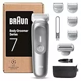 Braun Bodygroomer Series 7, Elektrischer Körperrasierer Herren mit 8 Zubehörteile, Kabelloser Trimmer für Intimbereich und Körper, 100 Min Akku, Wasserdichter Körperhaartrimmer, BG7555, Grau