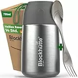 Blockhütte Thermobehälter Essen mit langem Löffel 730ml Edelstahl, Wärmebehälter für Speisen Arbeit, Essen Warmhalten Behälter mit weiter Öffnung, Thermo Essensbehälter 14h heiß & 19h kalt